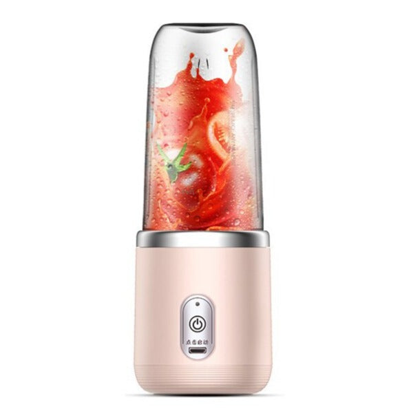 Rosa bærbar juicer blender med 6 blader, ideell for ferske smoothies og sunne drikker på farten.