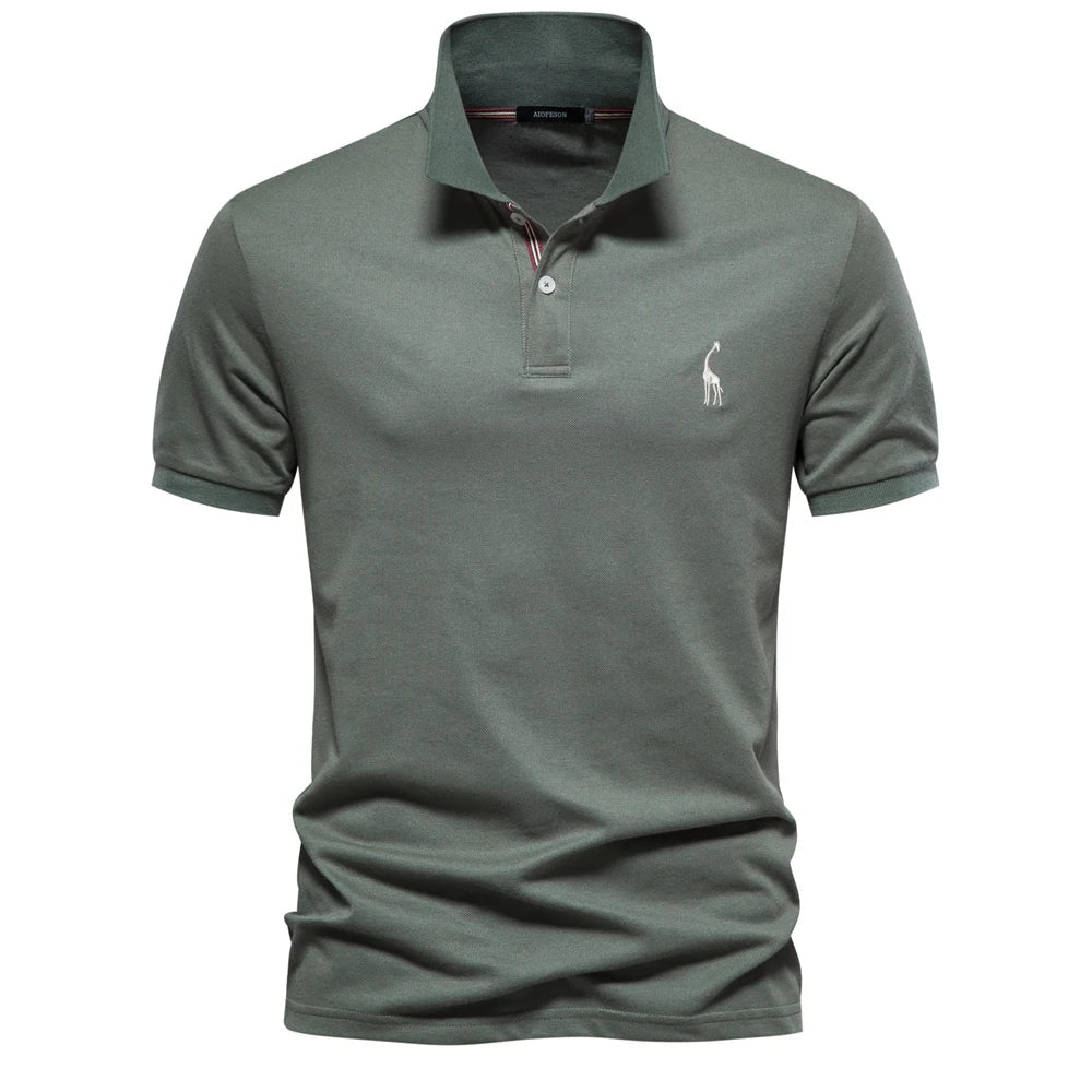 Gul kortermet bomulls pique polo for herre, frisk farge for sommeren.