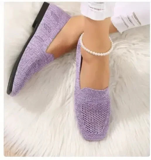 Komfortable dame kvadrattå mesh ballerinasko; lette slip-on flats, perfekt for casual antrekk.