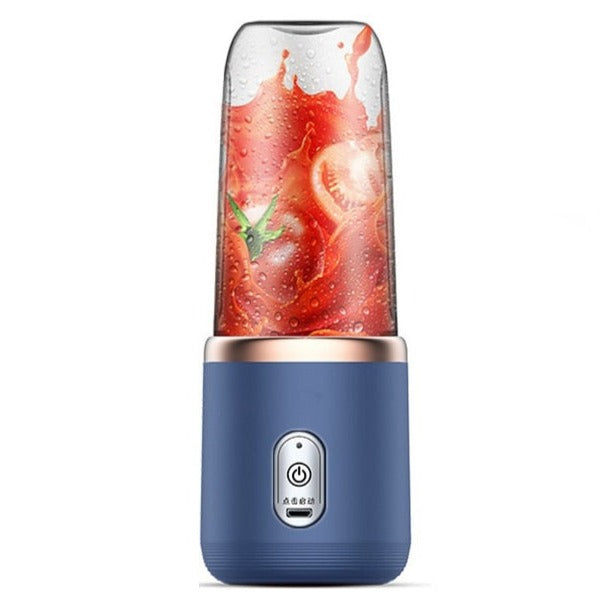 Blå oppladbar fruktblender, reisevennlig smoothie maker for fersk juice og sunne drikker.
