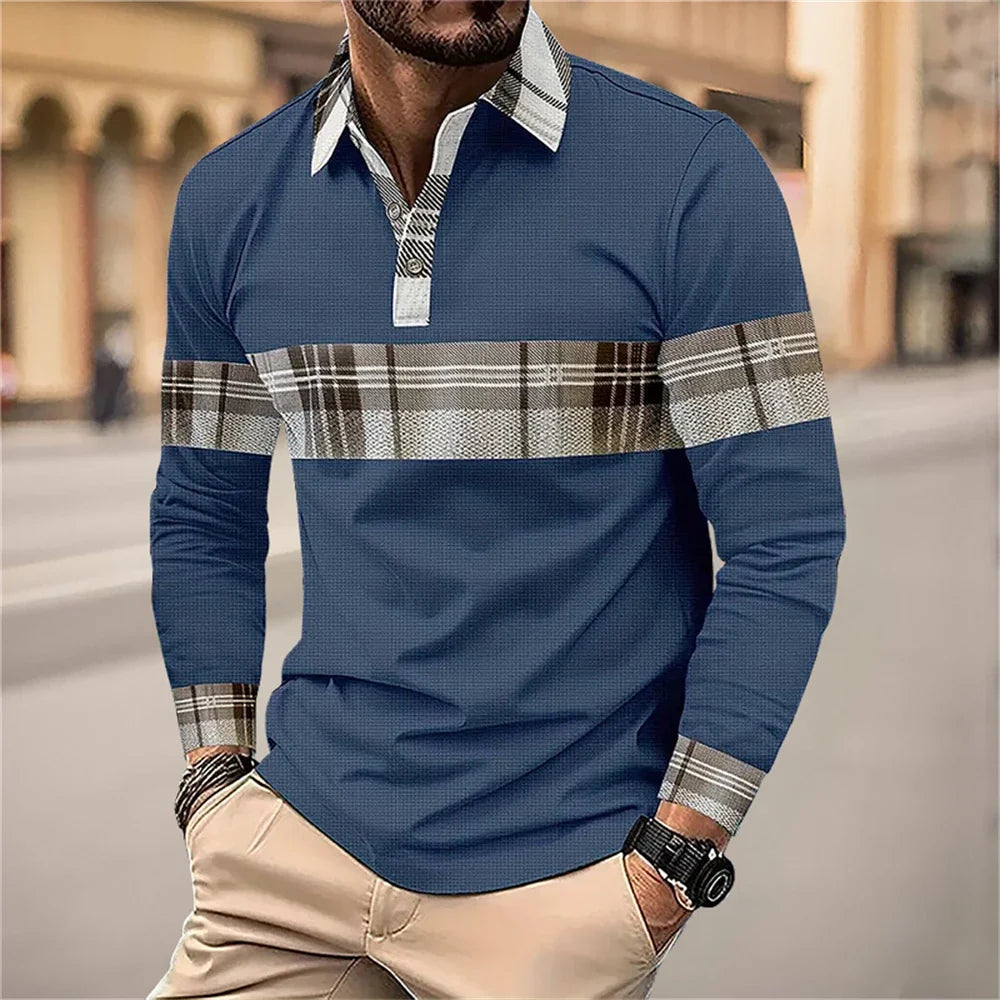 Allsidig langermet polotrøye til menn, pustende for vår og høst, egnet for fritid og hverdag.
