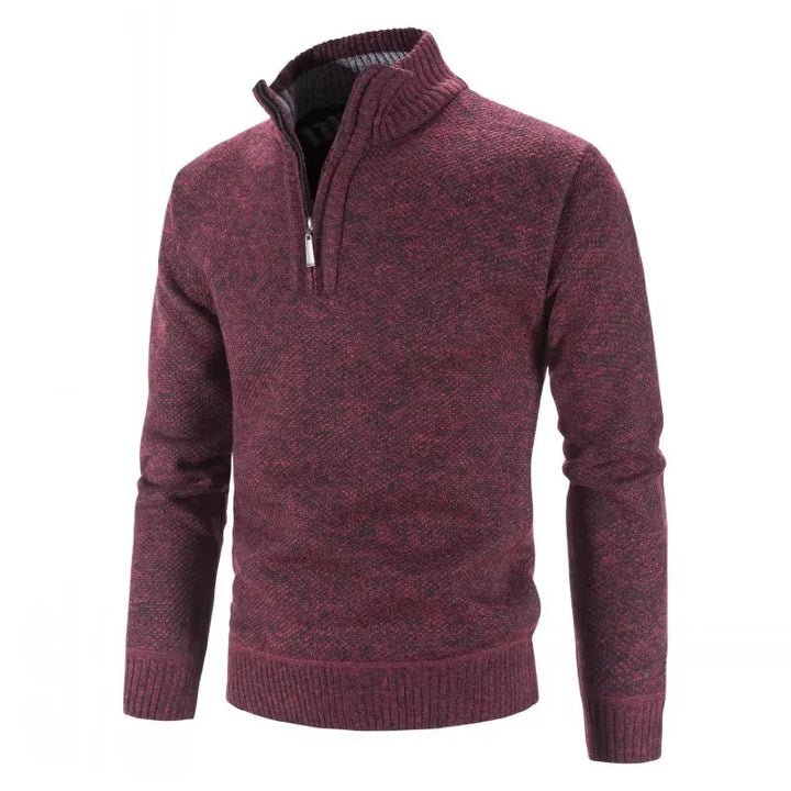Ensfarget, varm herregenser med høy hals. Moderne slim fit strikkegenser for vinteren.