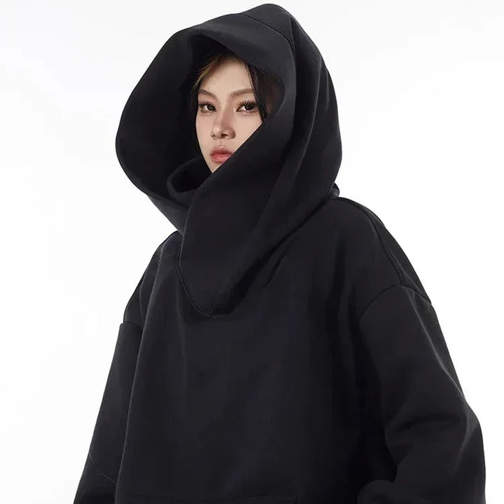 Myk og komfortabel oversized menns Y2K hettegenser. Høyhals ninja-stil streetwear hoodie for vintermote.