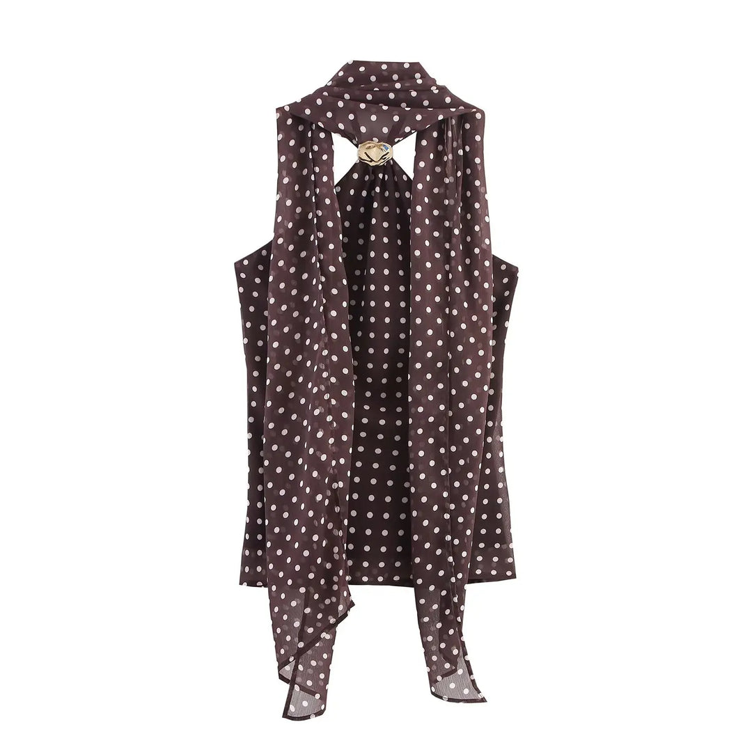 Dame prikkete sommertopp med halter-hals og spenne, ryggløs for en moteriktig og komfortabel stil.