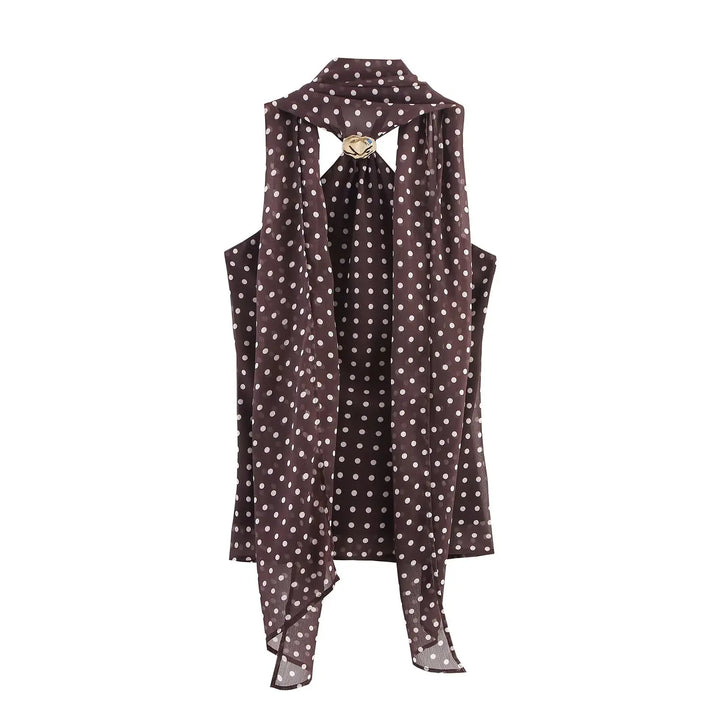 Dame prikkete sommertopp med halter-hals og spenne, ryggløs for en moteriktig og komfortabel stil.