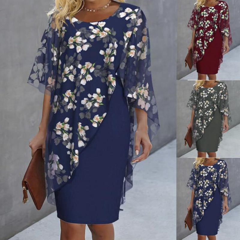 Elegant blomsterkjole for kvinner i polyester med tidløst blomstermønster, perfekt for sommerfest eller hverdag.