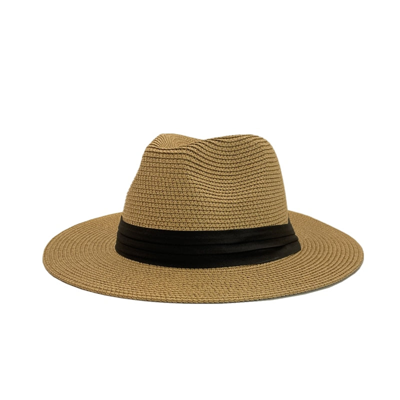 Dame sommerhatt med bred brem, klassisk Panama-stil for effektiv solbeskyttelse og elegant look.