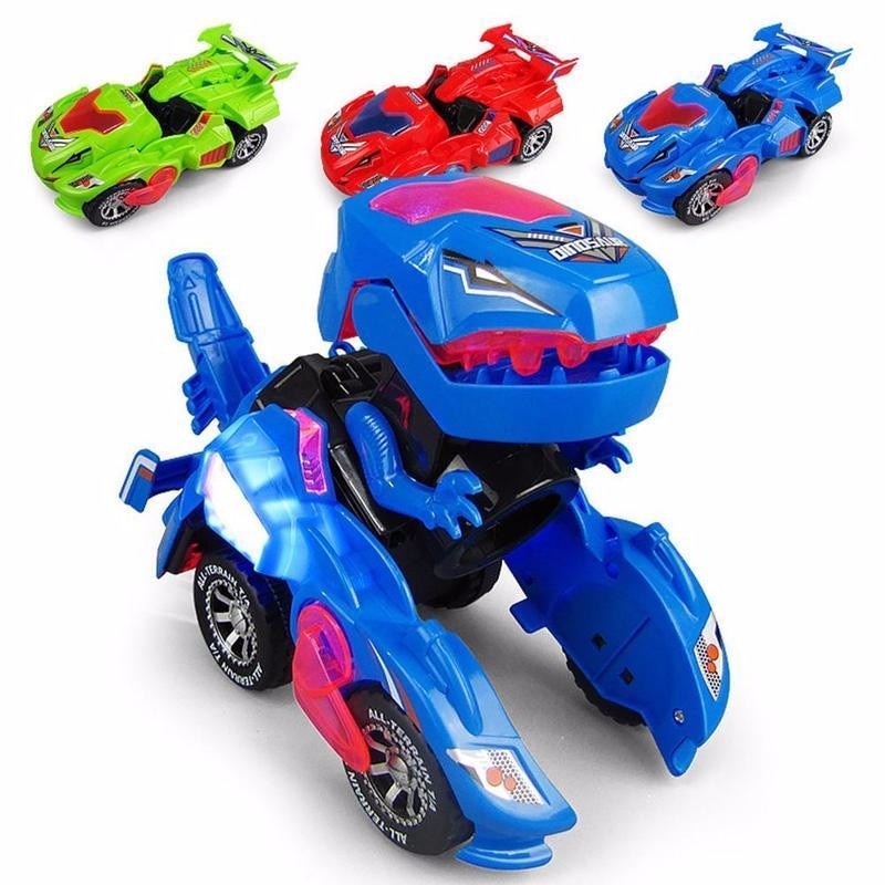 Transformerende dinosaur LED-bil i rød, skifter fra bil til dinorobot. Interaktiv barneleke, perfekt gave.