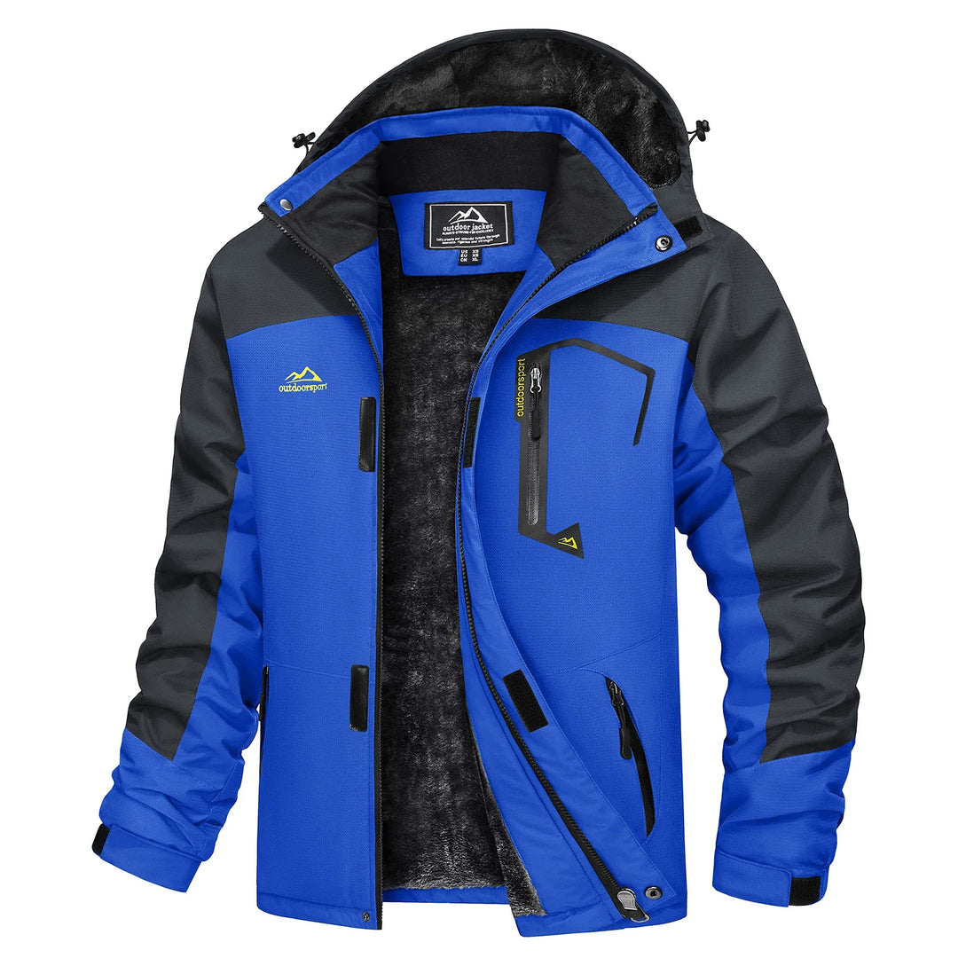 Tykk og varm herre parkas i mørk grå, vanntett med justerbar hette.