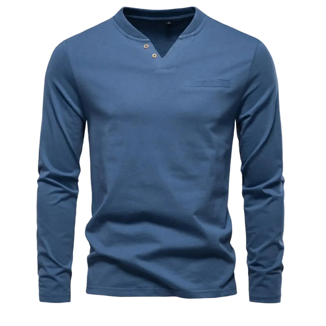 Menns klassisk Henley langermet t-skjorte i myk bomull, perfekt for hverdag og fritid.