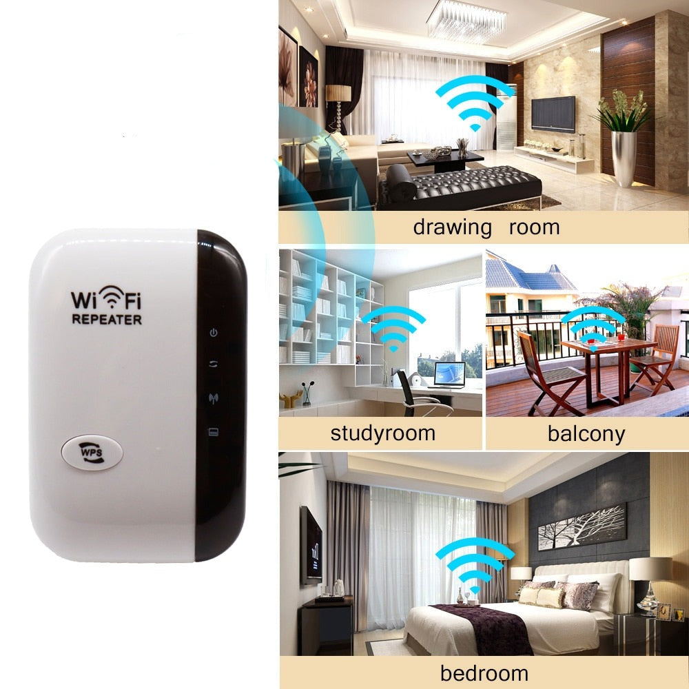 Trådløs WiFi repeater for raskere internett og sømløs dekning i hele huset. Ideell for smarte enheter.