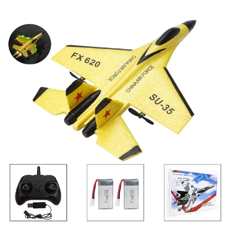 Blått RC jagerfly i EPP-skum, perfekt for barn og nybegynnere. Lett å fly fjernstyrt lekefly for utendørs moro.