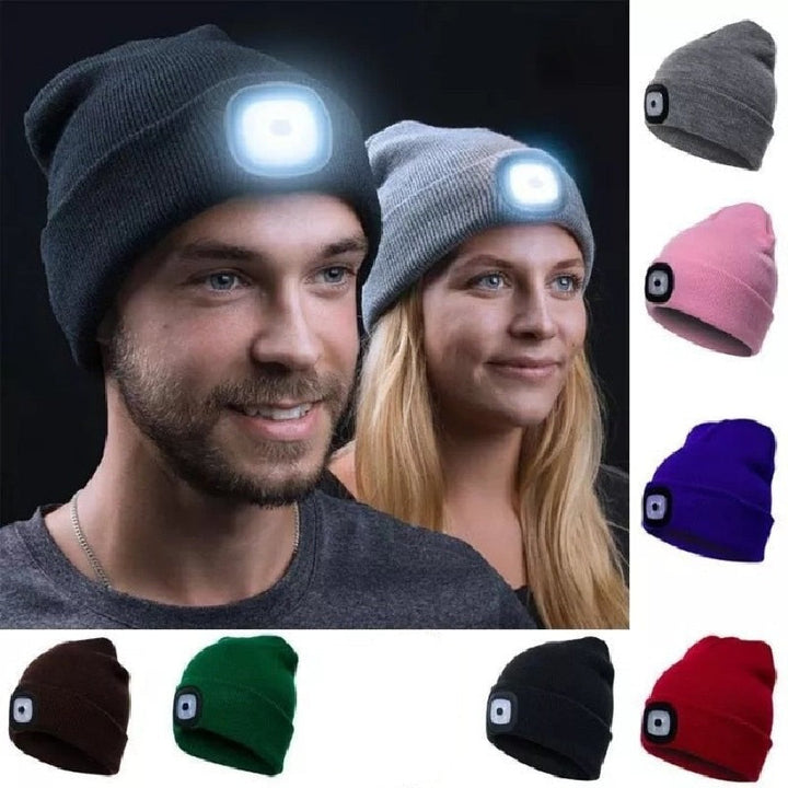 Unisex LED-lue for nattbruk, oppladbar strikkelue med lyssterk hodelykt for økt sikkerhet og sikt i mørket.