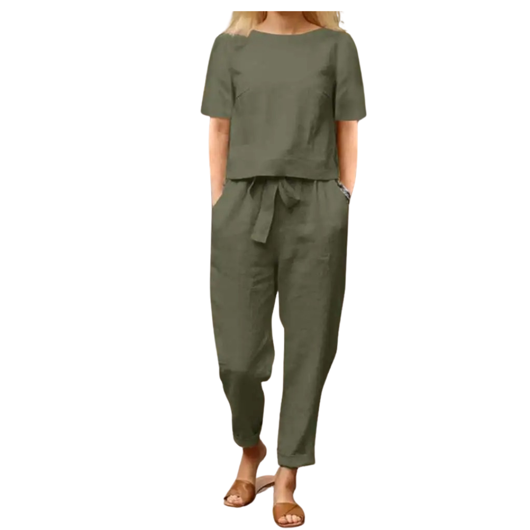 Kvinner treningsdress, komfortabelt 2-delt fritidssett. Avslappet topp og harem bukse for vår/sommer.