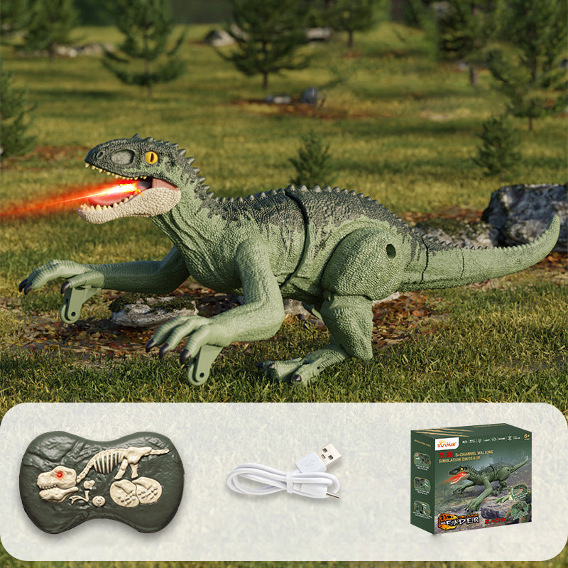 Fjernstyrt dinosaur for spennende lek, med vannspray, lys og realistisk design.