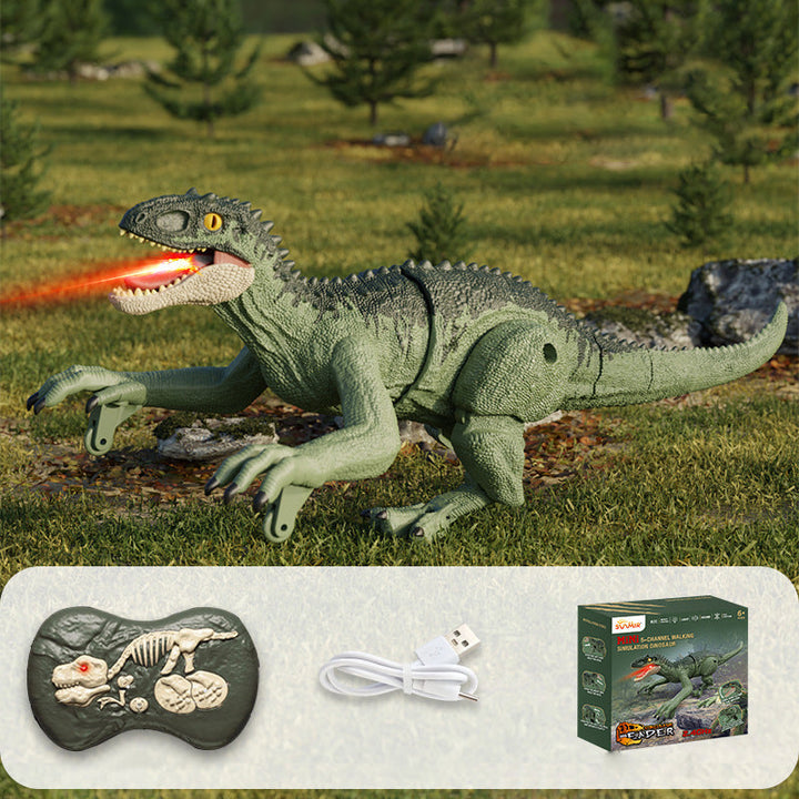 Fjernstyrt dinosaur for spennende lek, med vannspray, lys og realistisk design.