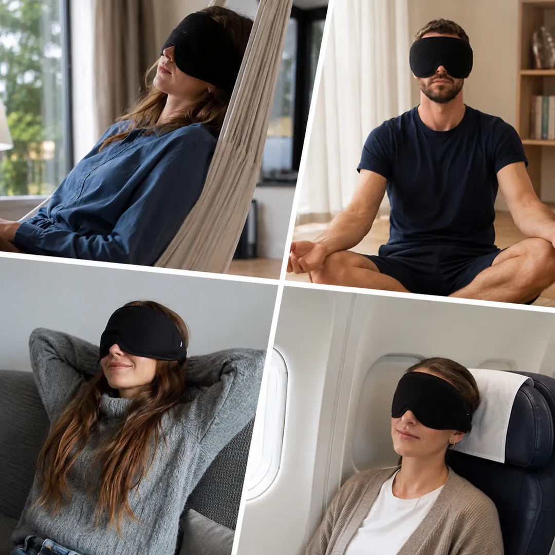 Perfekt gave: Svart komfortabel søvnmaske med Bluetooth hodetelefoner for avslapning, reise og meditasjon.