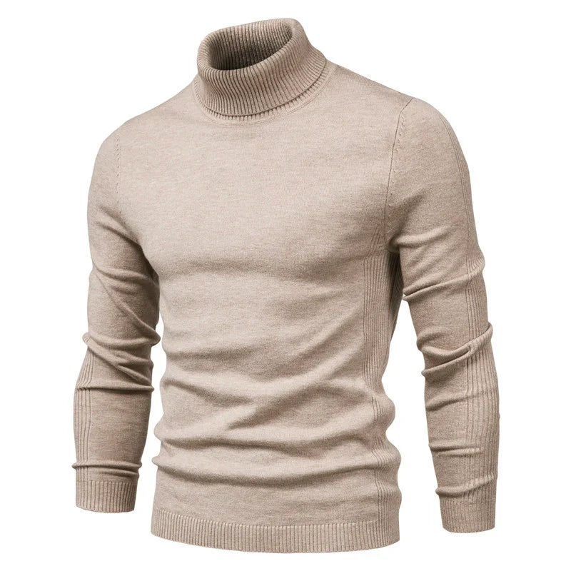 Mørkegrå høyhalset strikkegenser for herrer, slim fit og varm. Essensiell vintergarderobe.