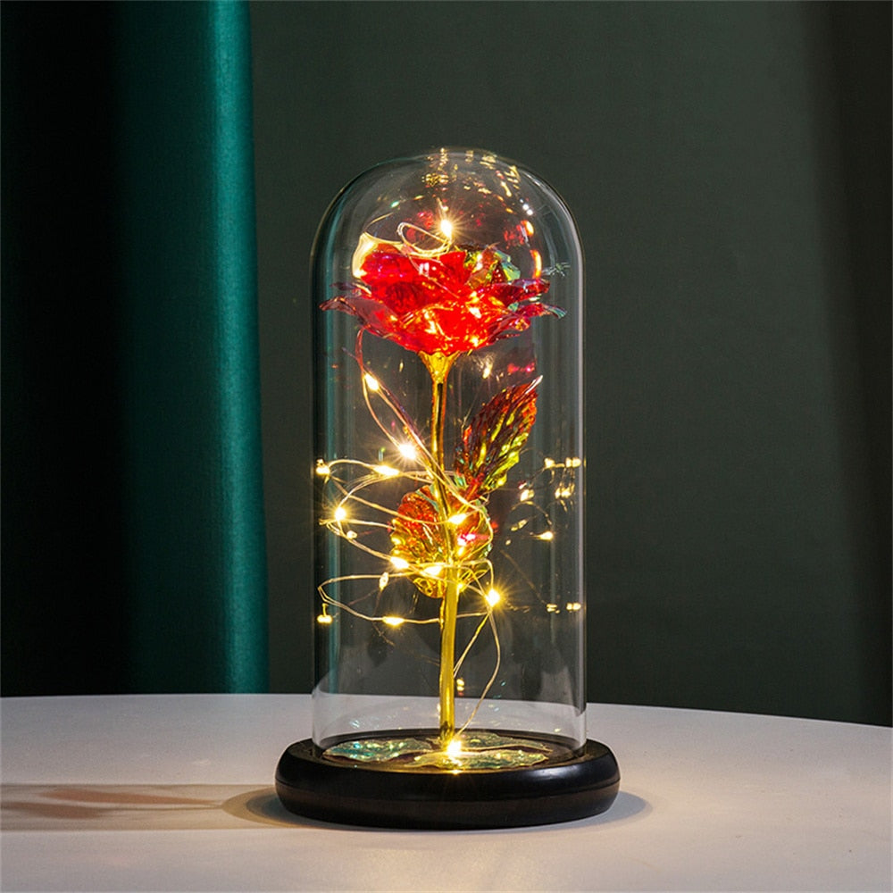 Glamorøs evig rose i kuppel med LED lys; perfekt for bryllup, jubileum, Valentinsdag.