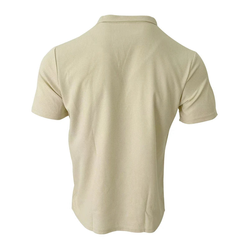 Casual herre polo t-skjorte, vaffelstrikket design, kortermet V-hals og krage.