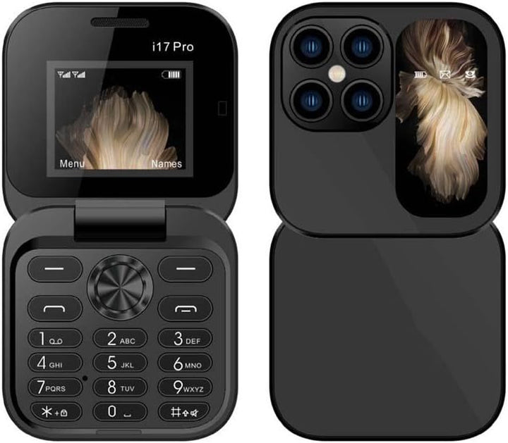 Sammenleggbar mobiltelefon med HD-kamera og lommelykt for enkel kommunikasjon.