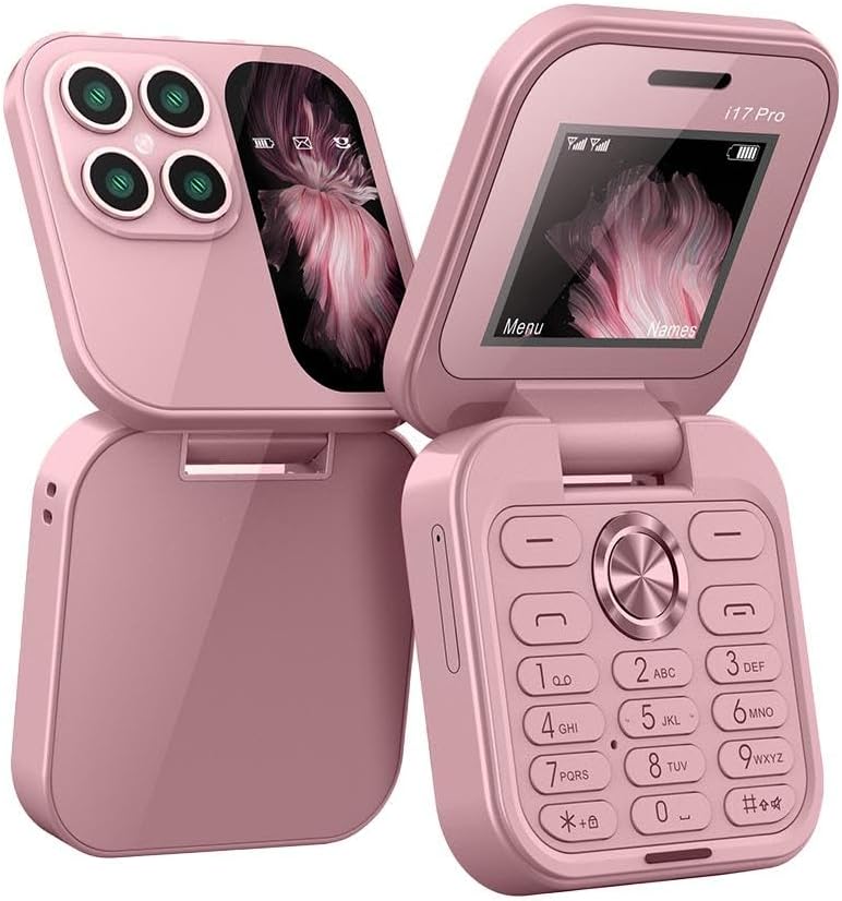 Unisex fliptelefon med HD-kamera, lommelykt og FM-radio. Kompakt for reise.
