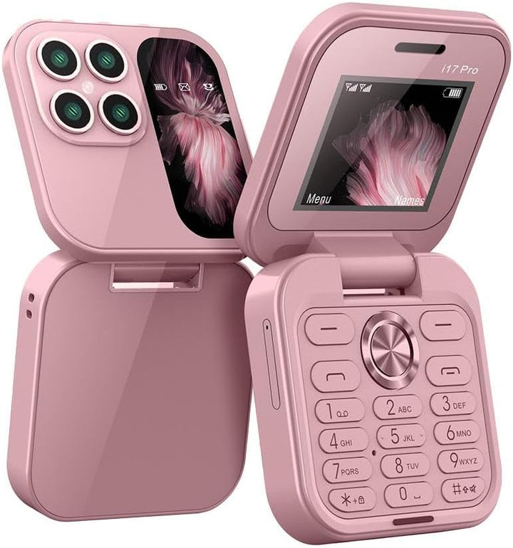 Unisex fliptelefon med HD-kamera, lommelykt og FM-radio. Kompakt for reise.