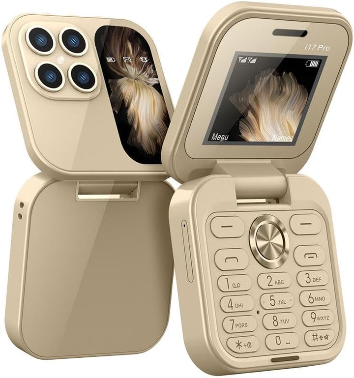 Detalj av kompakt mobiltelefon med HD-kameraobjektiv og lyssterk lommelykt.