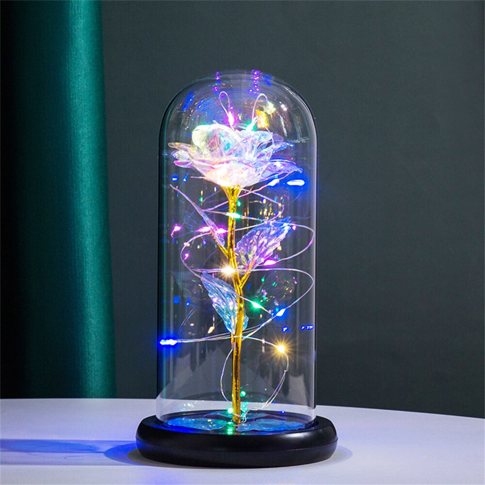 Romantisk evig rosekuppel med delikat LED lys; perfekt som gave eller stemningslys.