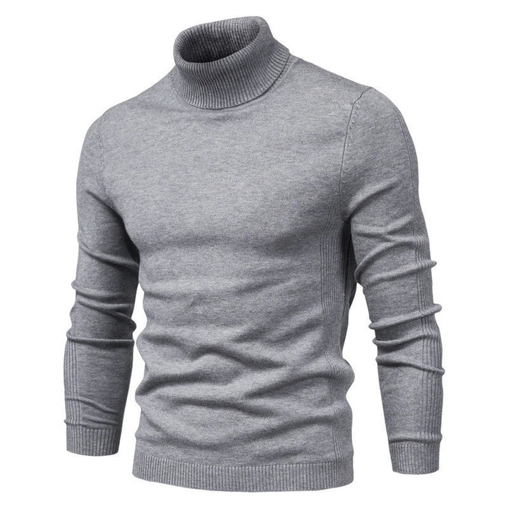 Rød høyhalset genser, herre, i varm slim fit strikk. Komfortabel og stilfull for vinter.