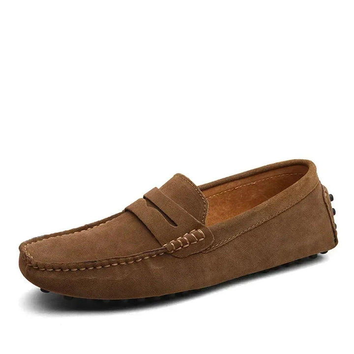 Grå fritidssko i ekte skinn, slip-on mokasiner for menn i store størrelser.