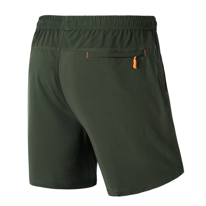 Løpeshorts for menn i mørkeblått, med strikk i livet og glidelåslommer.