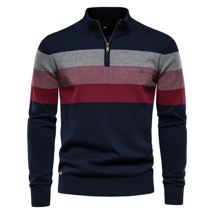 Allsidig herregenser med høy krage og kvart glidelås. Smart casual og komfortabel.