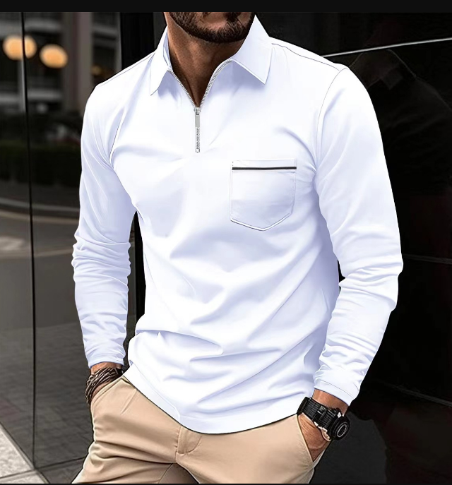 Elegant herre langermet polo i bomullsblanding. Perfekt klassisk skjorte for vår, fritid og en stilren hverdag.