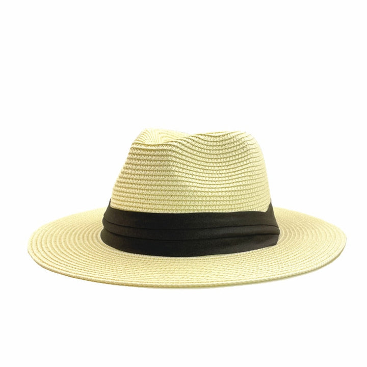 Stilig dame strandhatt i Panama-stil, beskytter mot solen, perfekt til sommerdager og ferier.