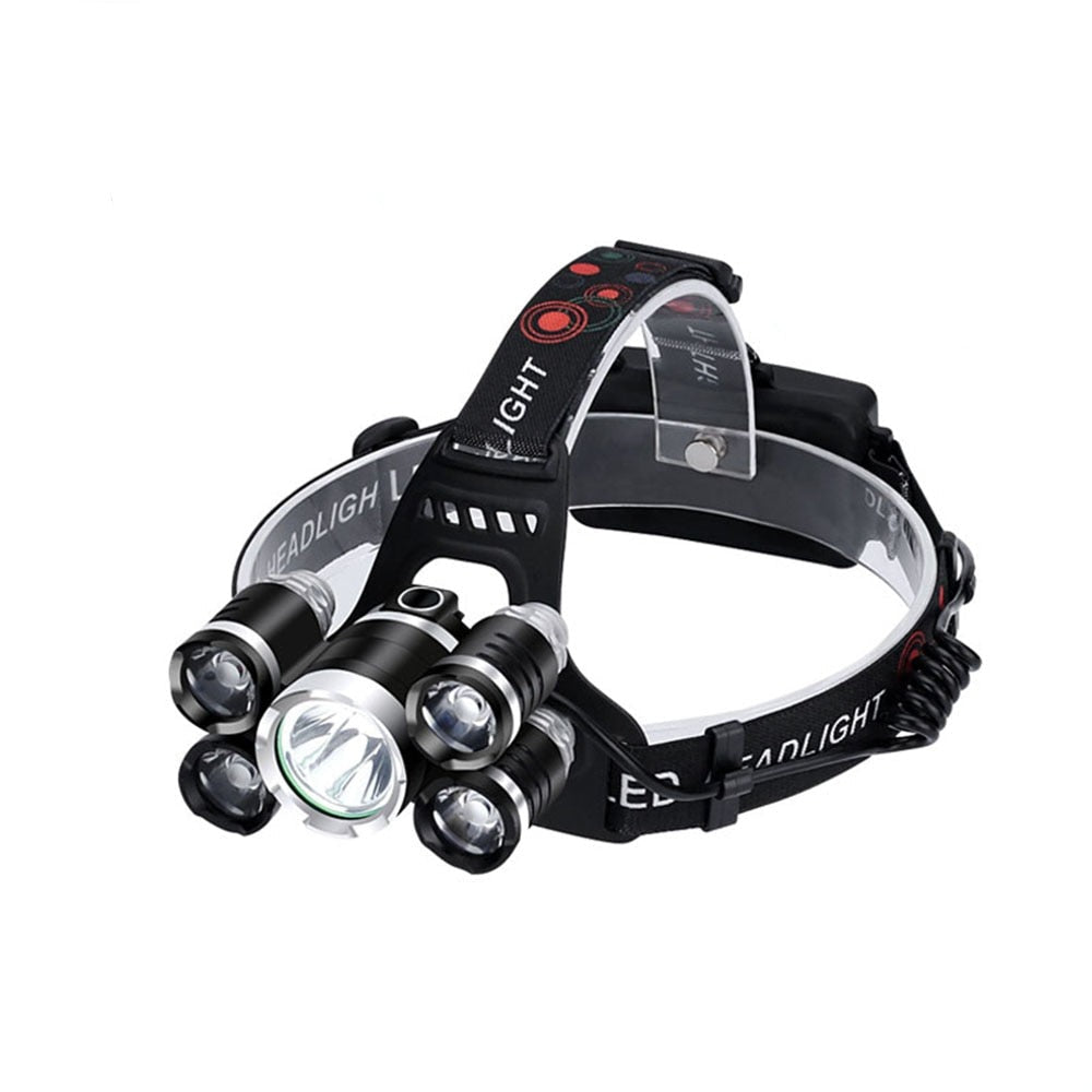 Vanntett LED hovedlyslampe, perfekt for nattfiske, camping, fotturer. Oppladbar via USB.