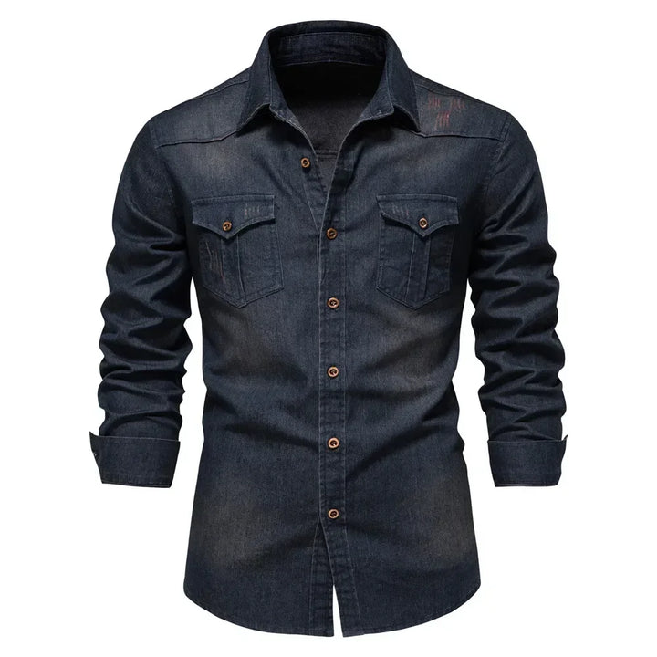 Menns casual slim fit denimskjorte, perfekt for fritid og hverdagsstil. Moderne komfort.