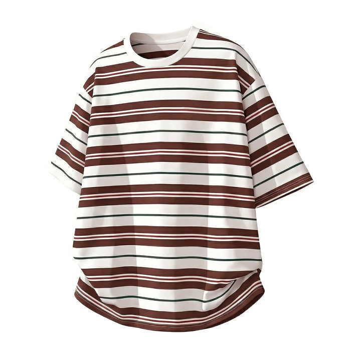 Stripet herre t-skjorte med korte ermer, ideell for sommerdager og fritidsbruk med avslappet stil.
