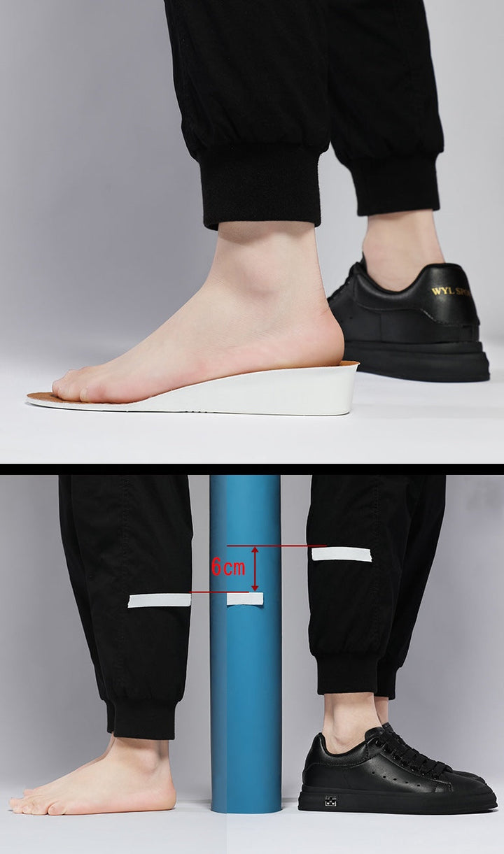 Allsidige casual sko: Svarte/hvite høydeøkende sneakers for menn med 6 cm skjult hæl.