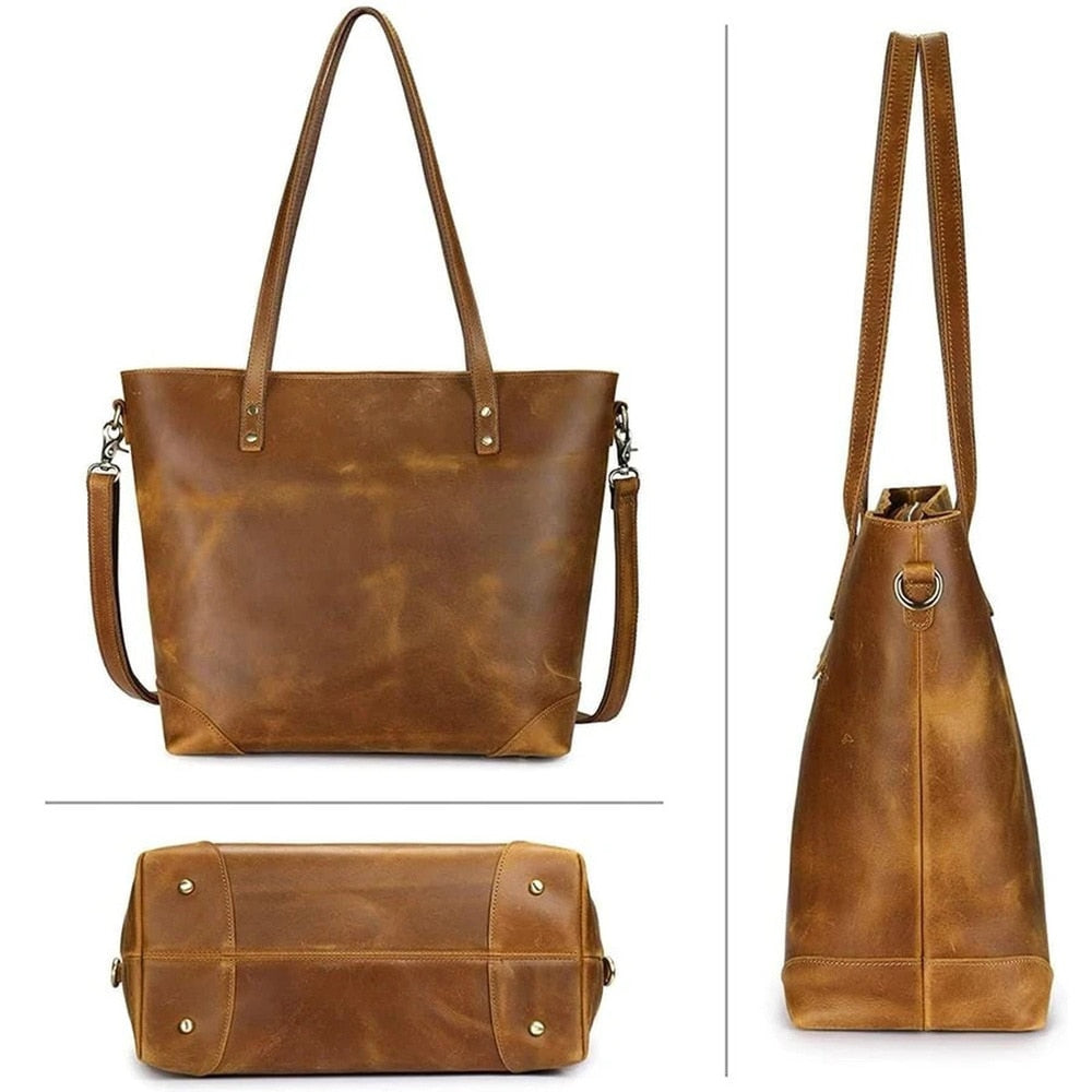 Elegant brun kunstskinn skulderveske, vintage stil som passer til jobb og fritid.