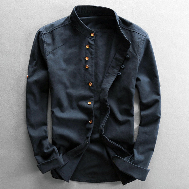 Detalj: Krage/mansjett på elegant Katana-stil herreskjorte, ideell for stilfulle fest- og hverdagsantrekk.