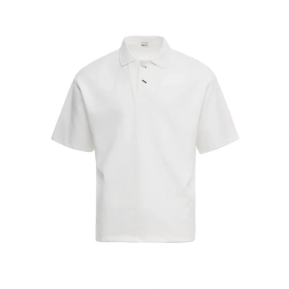 Ryggside av grønn herre vaffelstrikket pikéskjorte, kortermet polo med komfortabel passform for casual stil.