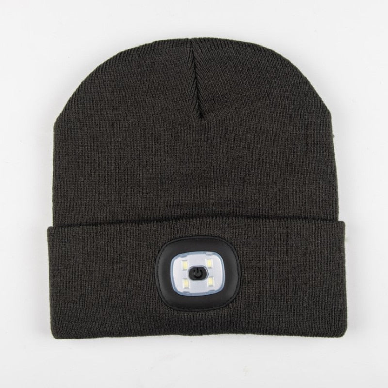Perfekt gave: Unisex oppladbar LED-strikkelue, varm vinterlue med handsfree belysning for alle eventyrere.