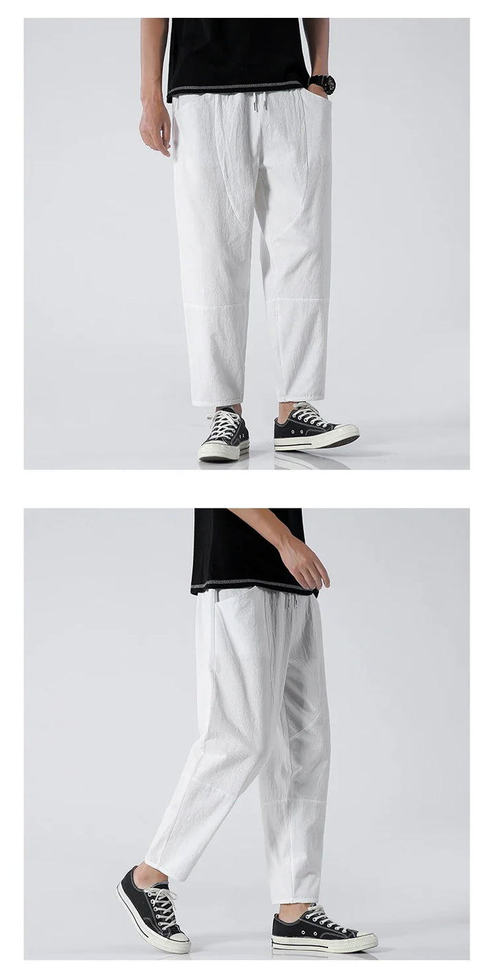 Plus size herrebukser i bomull, løs og cropped passform.