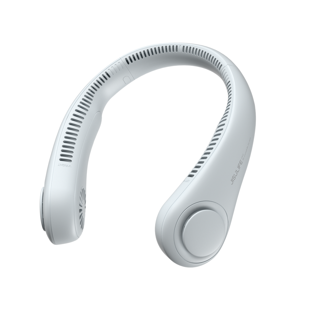 Unisex bladløs nakkevifte for 360° optimal kjøling. Bærbar USB-vifte perfekt for sommer og utendørs bruk.