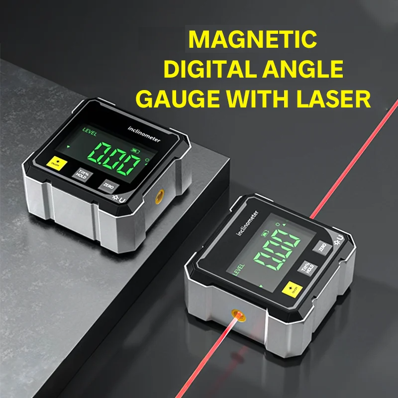 Digital magnetisk laservinkelmåler for nøyaktig vinkelmåling i bygg og oppussing.