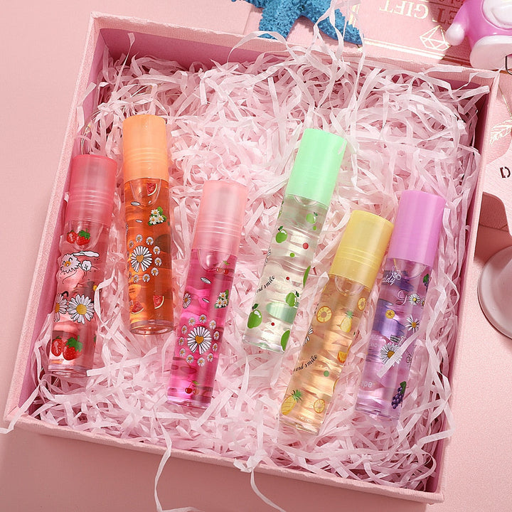 Kvinner lipgloss sett med 6 glansfulle, fuktighetsgivende fruktsmaker. Perfekt for skinnende lepper.