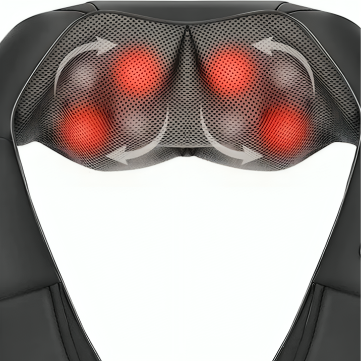 Nakkemassasjeapparat med shiatsu, varme & 4D. Perfekt for avslapning av stive muskler i nakke, rygg og skuldre.