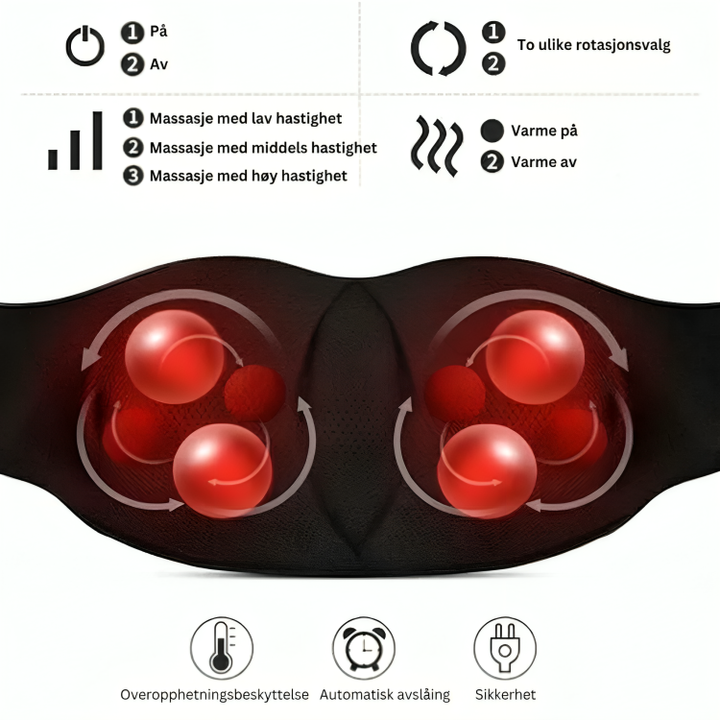 4D Shiatsu nakkemassasjeapparat med varme. Effektiv smertelindring og dyp massasje for nakke og øvre rygg.