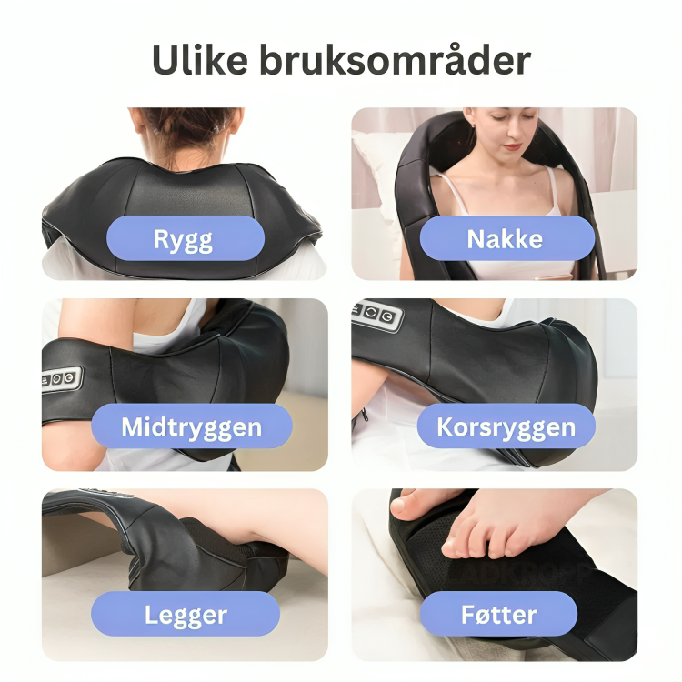 Bærbart Shiatsu massasjeapparat med varme. Lindrer smerter i nakke, rygg og skuldre for dyp muskelavslapning.